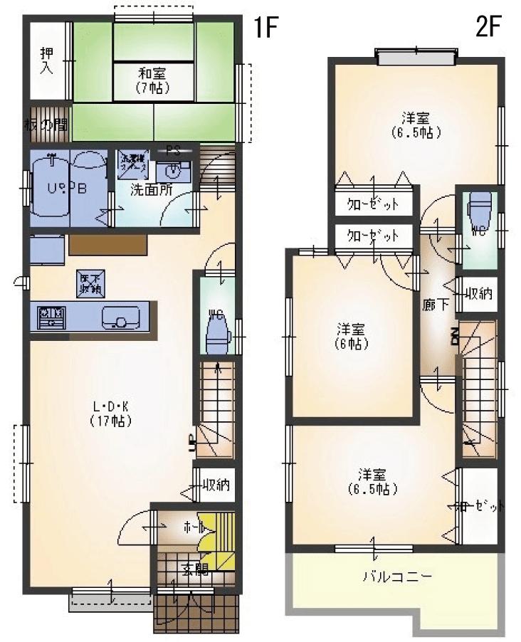 Floor plan. 31,800,000 yen, 4LDK, Land area 108.37 sq m , Building area 99.77 sq m 4LDK Two car space