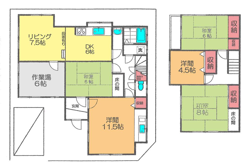 Floor plan. 9.8 million yen, 6LDK, Land area 145.92 sq m , Building area 123.35 sq m floor plan