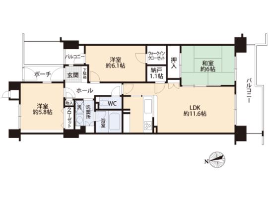 Floor plan. 3LDK, Price 15.9 million yen, Footprint 71.3 sq m , Balcony area 10.7 sq m floor plan