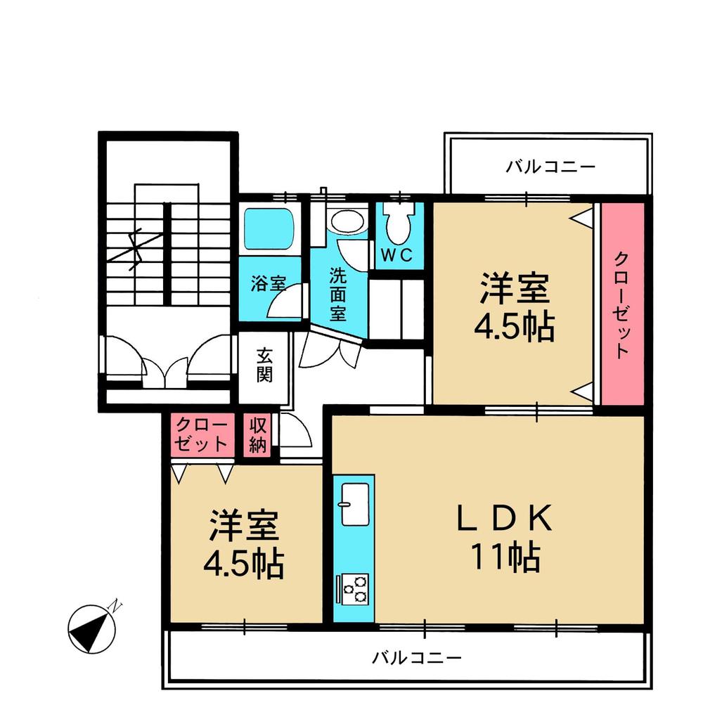 Floor plan. 2LDK, Price 6 million yen, Occupied area 51.41 sq m , Balcony area 12.88 sq m