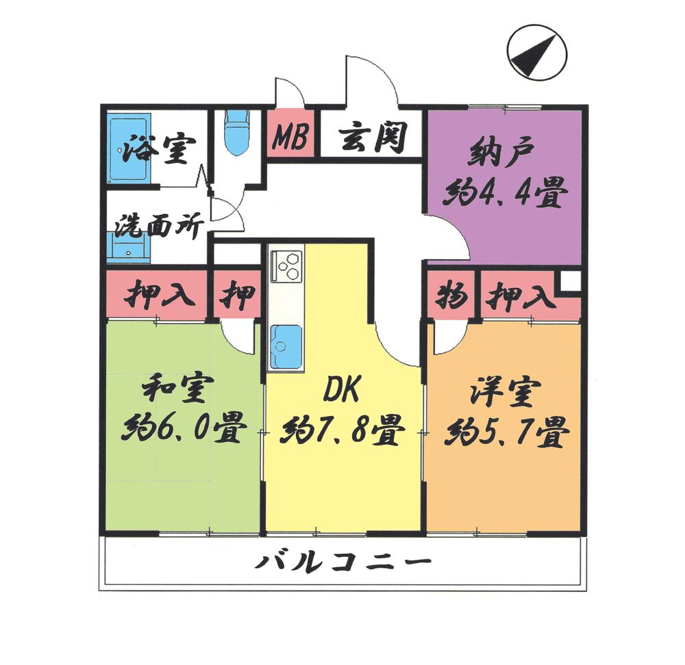 Floor plan. 2DK + S (storeroom), Price 8.7 million yen, Occupied area 58.45 sq m , Balcony area 8.91 sq m floor plan