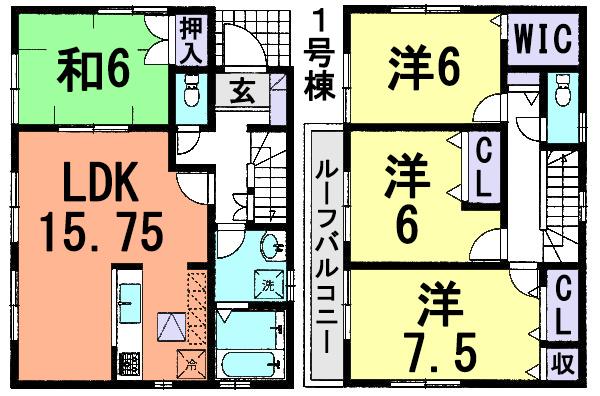 Floor plan. (1 Building), Price 25,800,000 yen, 4LDK, Land area 105.15 sq m , Building area 99.78 sq m