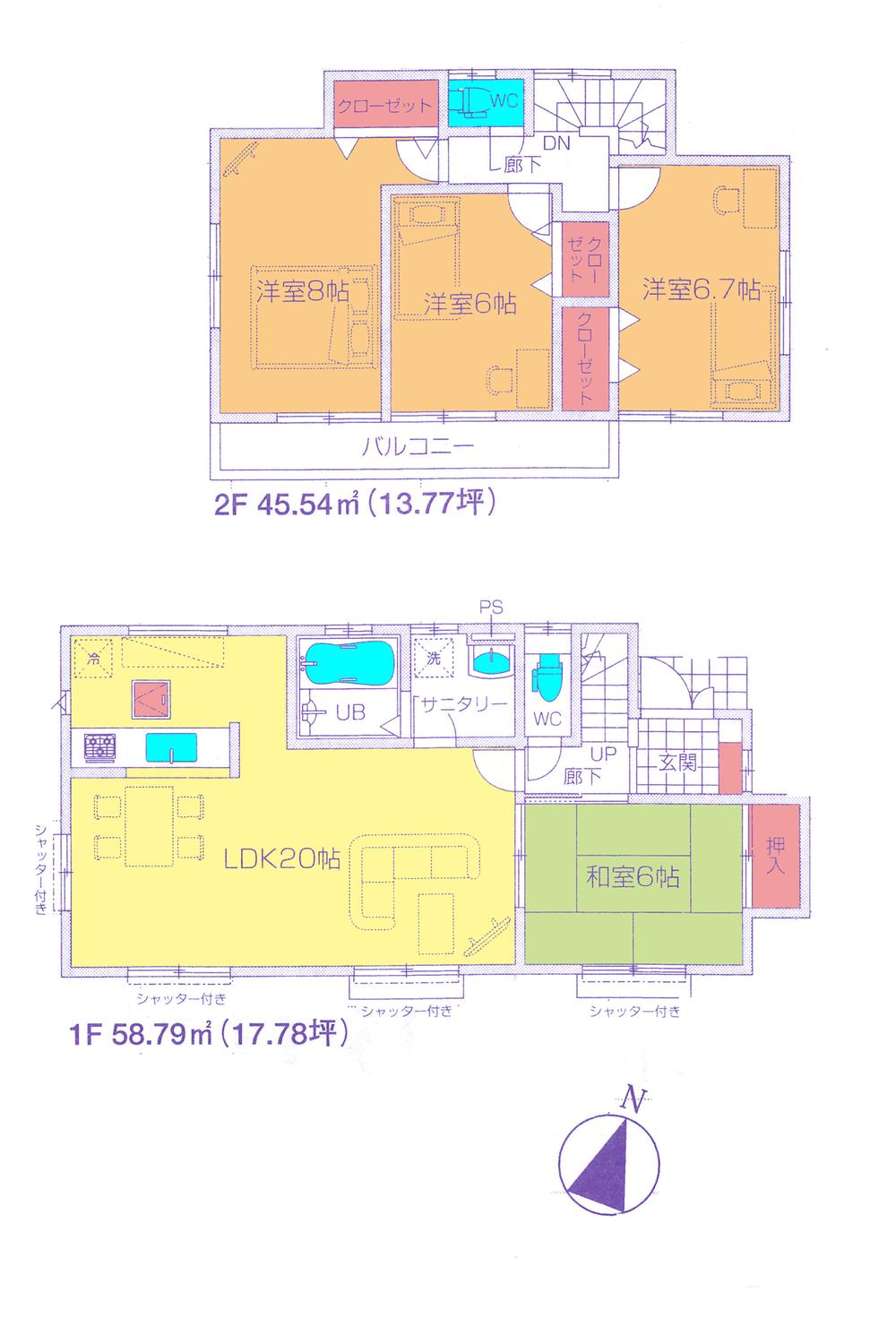 Floor plan. (1 Building), Price 25,800,000 yen, 4LDK, Land area 200.1 sq m , Building area 104.33 sq m