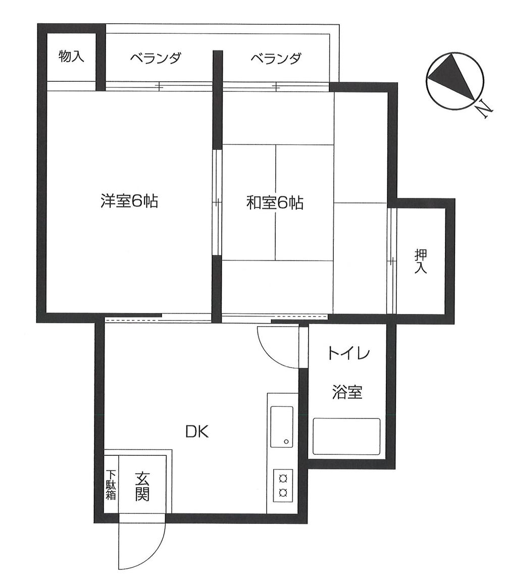 Floor plan. 2DK, Price 3.9 million yen, Occupied area 33.17 sq m , Balcony area 3.49 sq m