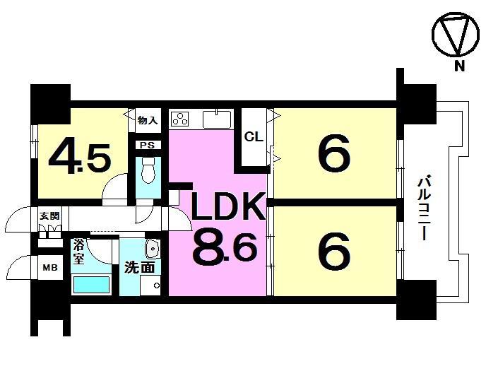 Floor plan. 3DK, Price 15.8 million yen, Occupied area 55.08 sq m , Balcony area 7.16 sq m