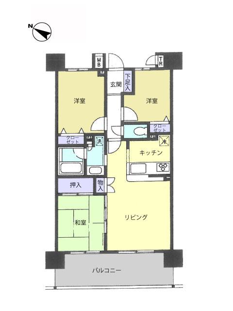 Floor plan. 3LDK, Price 18,800,000 yen, Footprint 63.6 sq m , Balcony area 11.93 sq m