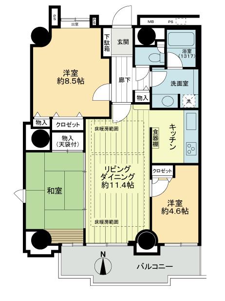 Floor plan. 3LDK, Price 32,800,000 yen, Occupied area 78.49 sq m , Balcony area 9.92 sq m