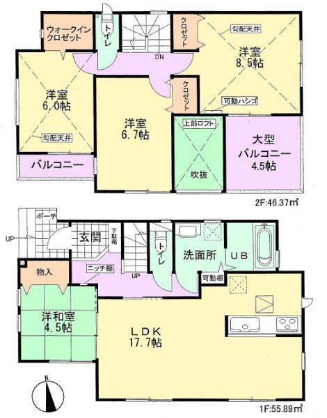 Floor plan. 32,800,000 yen, 4LDK, Land area 129.09 sq m , Building area 102.26 sq m