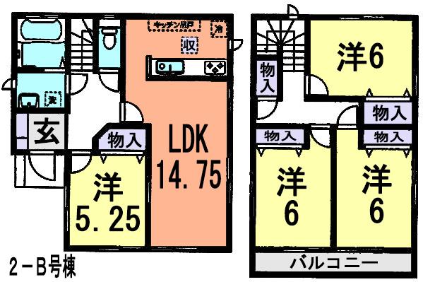 Floor plan. (2-B Building), Price 21,800,000 yen, 4LDK, Land area 116.03 sq m , Building area 92.74 sq m