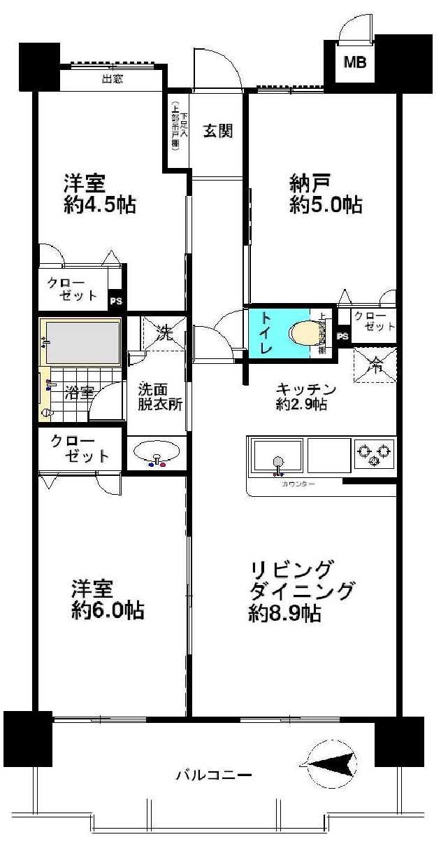 Floor plan. 2LDK + S (storeroom), Price 14.9 million yen, Occupied area 58.63 sq m , Balcony area 11.64 sq m