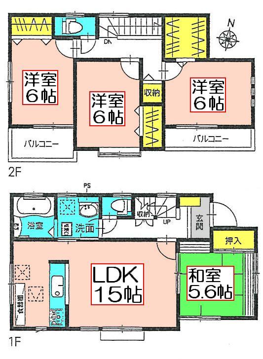 Floor plan. (3 Building), Price 26,800,000 yen, 4LDK+S, Land area 110.89 sq m , Building area 96.26 sq m
