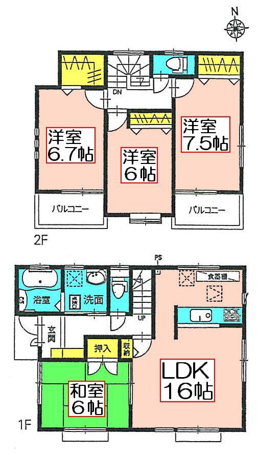 Floor plan. (6 Building), Price 26,800,000 yen, 4LDK+S, Land area 112.68 sq m , Building area 99.77 sq m