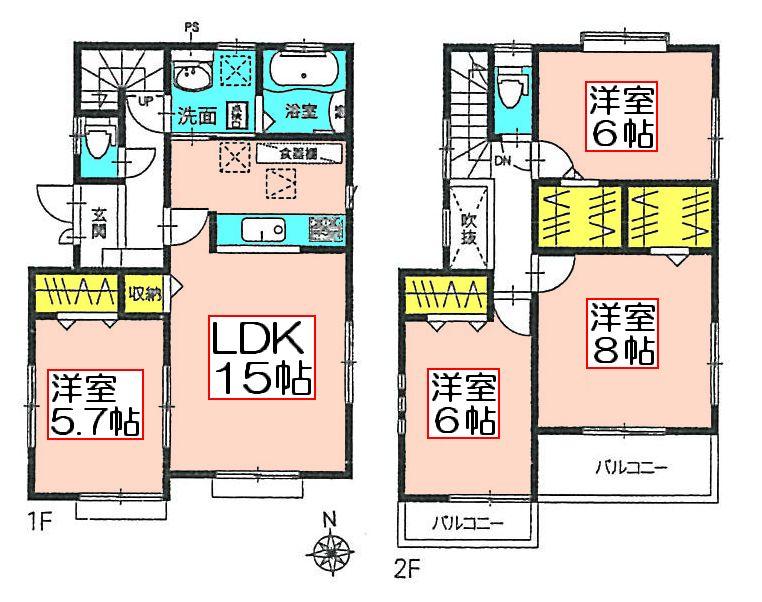 Floor plan. (7 Building), Price 22,800,000 yen, 4LDK+2S, Land area 119.13 sq m , Building area 98.36 sq m