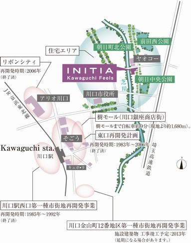 "Kawaguchi" large-scale commercial facilities around the station and parks that dot the surrounding local, It is understood the goodness of living environment, Local peripheral conceptual diagram