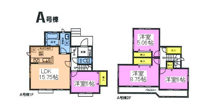 Floor plan. (A Building), Price 29,800,000 yen, 4LDK, Land area 126.74 sq m , Building area 98.95 sq m