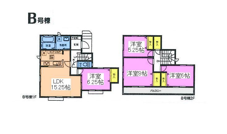 Floor plan. (B Building), Price 28.8 million yen, 4LDK, Land area 135.21 sq m , Building area 96.26 sq m