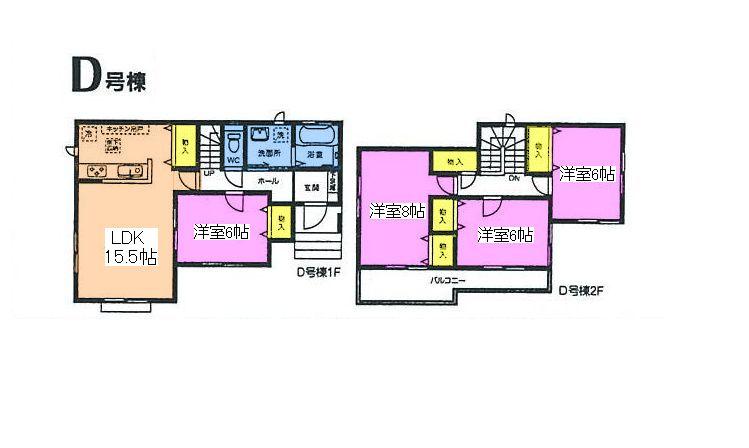 Floor plan. (D Building), Price 30,800,000 yen, 4LDK, Land area 136.05 sq m , Building area 100.19 sq m