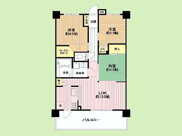 Floor plan. 3LDK, Price 18,800,000 yen, Footprint 62.5 sq m , Balcony area 12.24 sq m