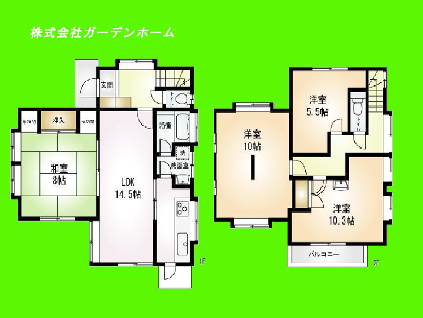 Floor plan. 20.4 million yen, 4LDK, Land area 108.97 sq m , Building area 107.64 sq m