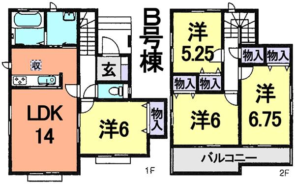 Floor plan. (B Building), Price 28.8 million yen, 4LDK, Land area 115.05 sq m , Building area 89.84 sq m