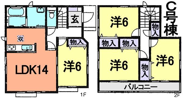 Floor plan. (C Building), Price 30,800,000 yen, 4LDK, Land area 115.11 sq m , Building area 91.81 sq m