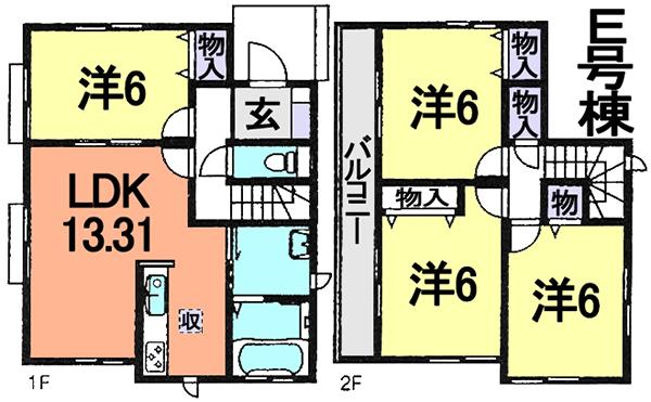 Floor plan. (E Building), Price 26,800,000 yen, 4LDK, Land area 114.89 sq m , Building area 87.03 sq m