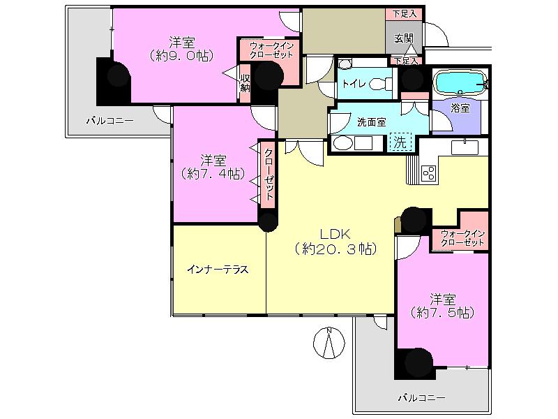 Floor plan. 3LDK, Price 54,800,000 yen, Footprint 110.88 sq m , Balcony area 16.42 sq m
