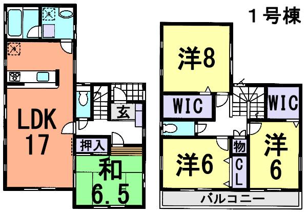 Floor plan. (1 Building), Price 34,500,000 yen, 4LDK, Land area 104.82 sq m , Building area 107.65 sq m