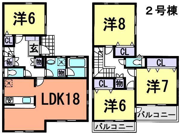 Floor plan. (Building 2), Price 33,800,000 yen, 4LDK, Land area 105.22 sq m , Building area 110.13 sq m