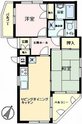 Floor plan. 2LDK, Price 7 million yen, Occupied area 44.34 sq m , Balcony area 6.38 sq m