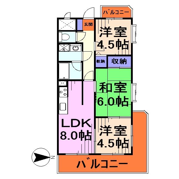 Floor plan. 3LDK, Price 13.7 million yen, Footprint 55 sq m , Balcony area 12.86 sq m floor plan