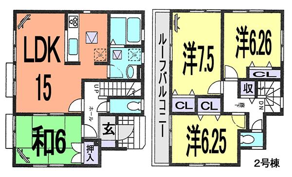 Floor plan. (Building 2), Price 27,800,000 yen, 4LDK, Land area 109.8 sq m , Building area 96.05 sq m