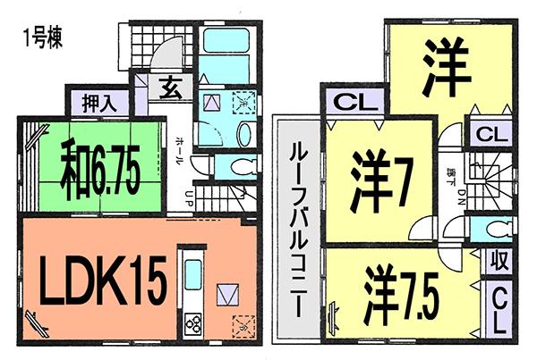 Floor plan. (1 Building), Price 29,800,000 yen, 4LDK, Land area 109.2 sq m , Building area 98.95 sq m