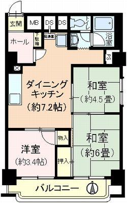 Floor plan. 3DK, Price 7.8 million yen, Occupied area 56.97 sq m , Balcony area 7.5 sq m
