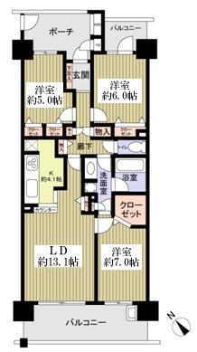 Floor plan. 3LDK, Price 41,800,000 yen, Occupied area 81.66 sq m , Balcony area 16.6 sq m