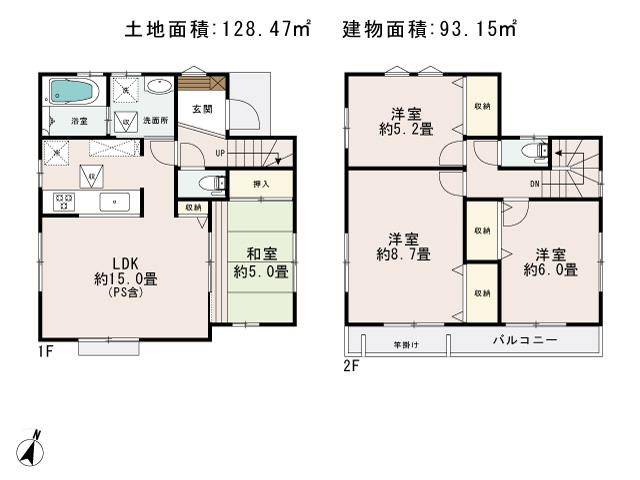 Floor plan. 39,800,000 yen, 4LDK, Land area 128.47 sq m , Building area 93.15 sq m