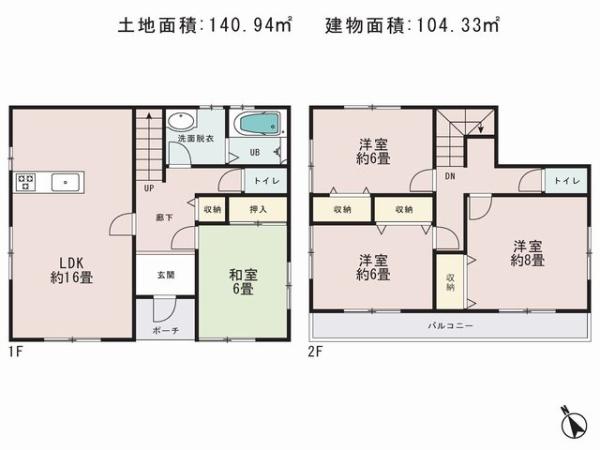 Floor plan. 28.8 million yen, 4LDK, Land area 140.94 sq m , Building area 104.33 sq m