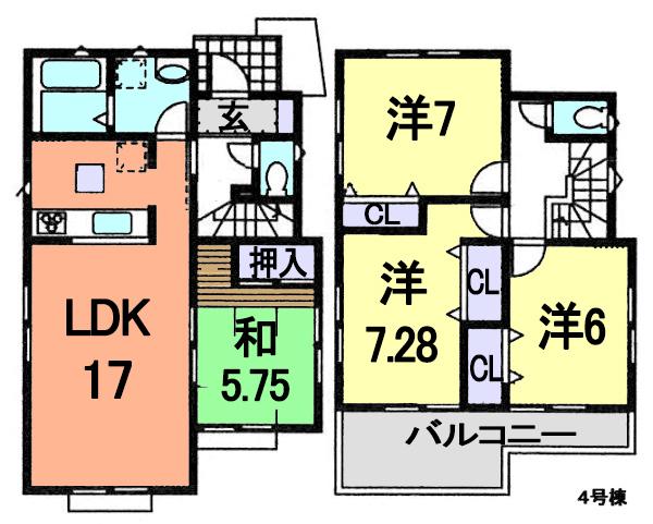 Floor plan. (4 Building), Price 19,800,000 yen, 4LDK, Land area 119.5 sq m , Building area 98.53 sq m