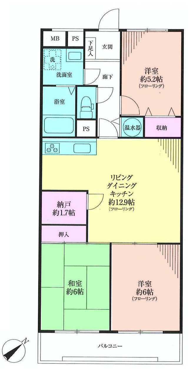Floor plan. 3LDK + S (storeroom), Price 17.8 million yen, Footprint 71.4 sq m , Balcony area 7.84 sq m   ■ New interior renovated ■ k Nri system good Mansion