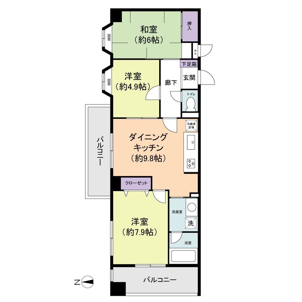 Floor plan. 3DK, Price 18.5 million yen, Footprint 63 sq m , Balcony area 11.75 sq m floor plan