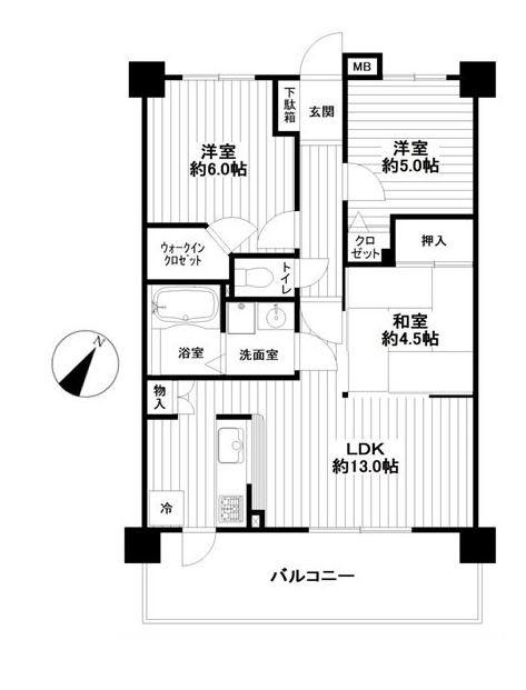 Floor plan. 3LDK, Price 18,800,000 yen, Footprint 62.5 sq m , Balcony area 12.24 sq m 3LDK 62 square meters Walk-in closet there