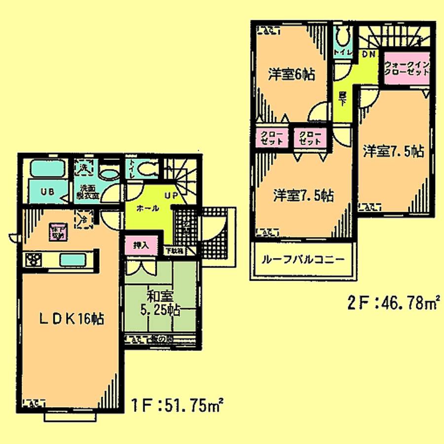 Floor plan. Price 24,800,000 yen, 4LDK, Land area 107.31 sq m , Building area 98.53 sq m
