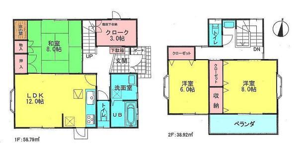 Floor plan. 22,800,000 yen, 3LDK+S, Land area 216.4 sq m , It is a building area of ​​97.71 sq m entrance next to the cloakroom is happy