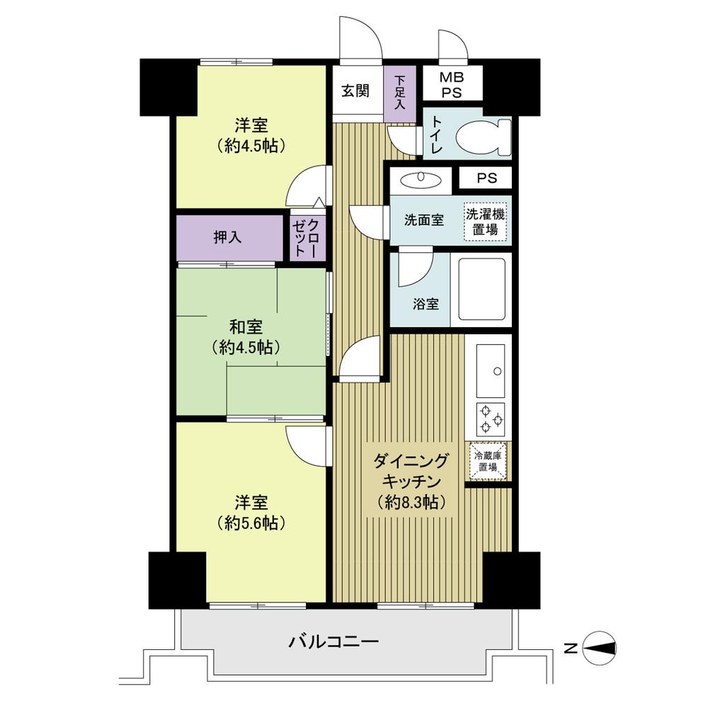 Floor plan. 3DK, Price 13.8 million yen, Occupied area 54.52 sq m , Balcony area 6.51 sq m