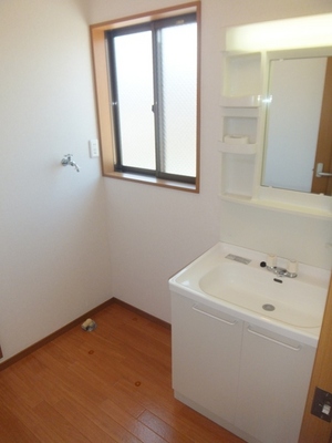 Washroom. Storage rack is convenient vanity! 