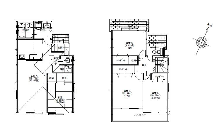 Building plan example (floor plan). Building plan example (No. 1 place) 4LDK, Land price 27,800,000 yen, Land area 110.1 sq m , Building price 9 million yen, Building area 95.85 sq m