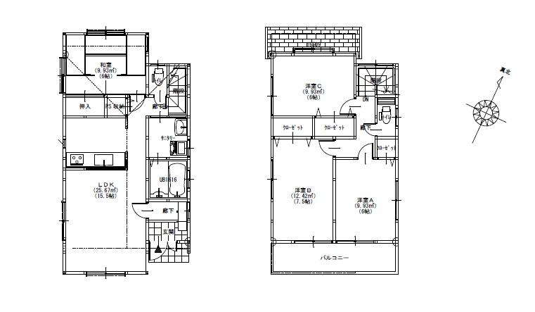 Building plan example (floor plan). Building plan example (No. 2 place) 4LDK, Land price 26,800,000 yen, Land area 110.09 sq m , Building price 9 million yen, Building area 96.05 sq m