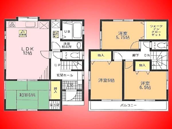 Floor plan. 18,800,000 yen, 4LDK, Land area 122.33 sq m , Building area 92.73 sq m