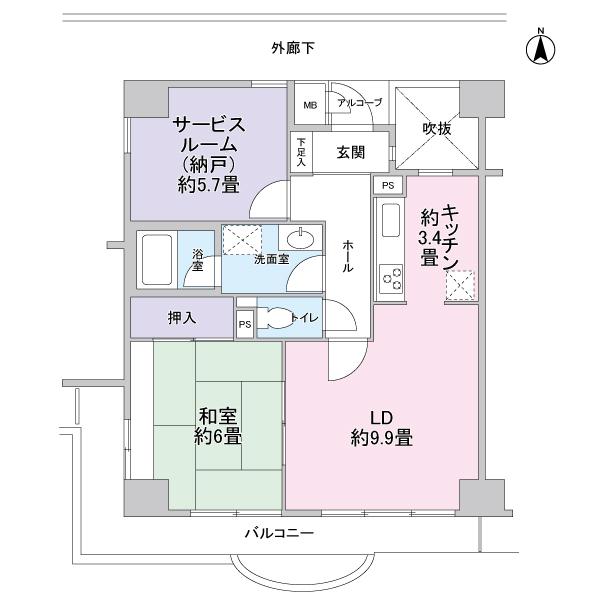 Floor plan. 1LDK + S (storeroom), Price 18,800,000 yen, Occupied area 58.86 sq m , Balcony area 11.57 sq m