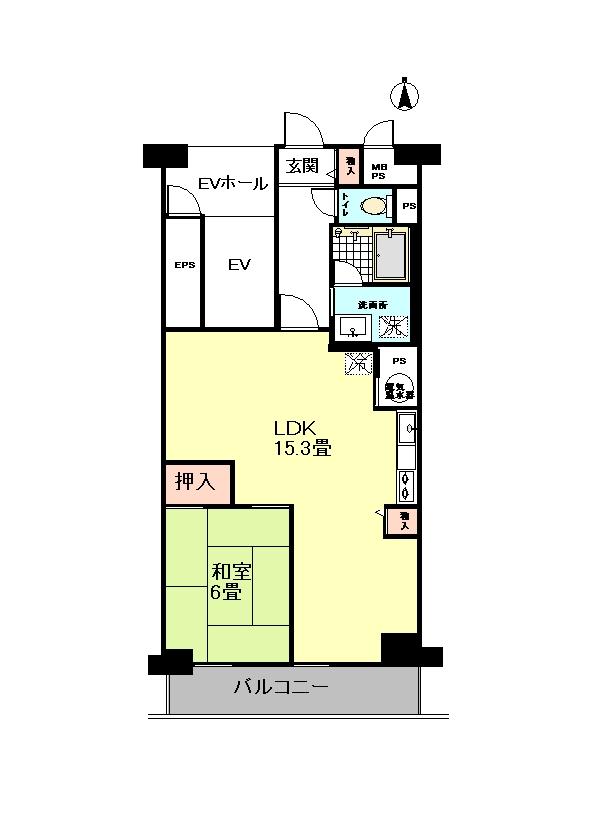 Floor plan. 1LDK, Price 9.8 million yen, Occupied area 54.85 sq m , Was changed to 1LDK from the balcony area 7.84 sq m 2DK!